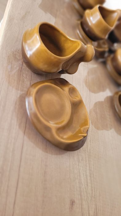 Set cesti de cafea vintage cu scrumiera Faianta Sighisoara 1957