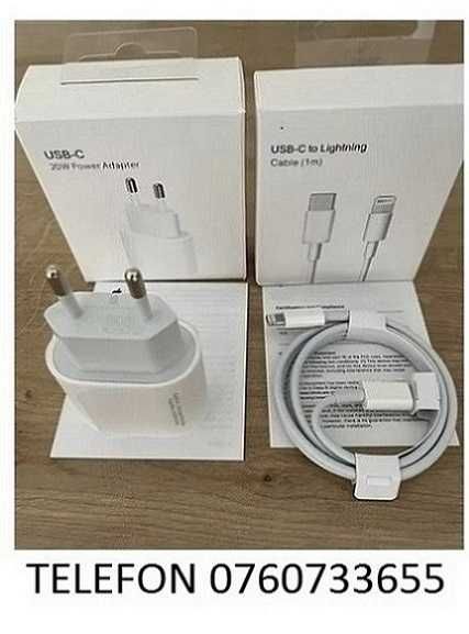 Set incarcator 20w fast charge iPhone adaptor type c + cablu incarcare