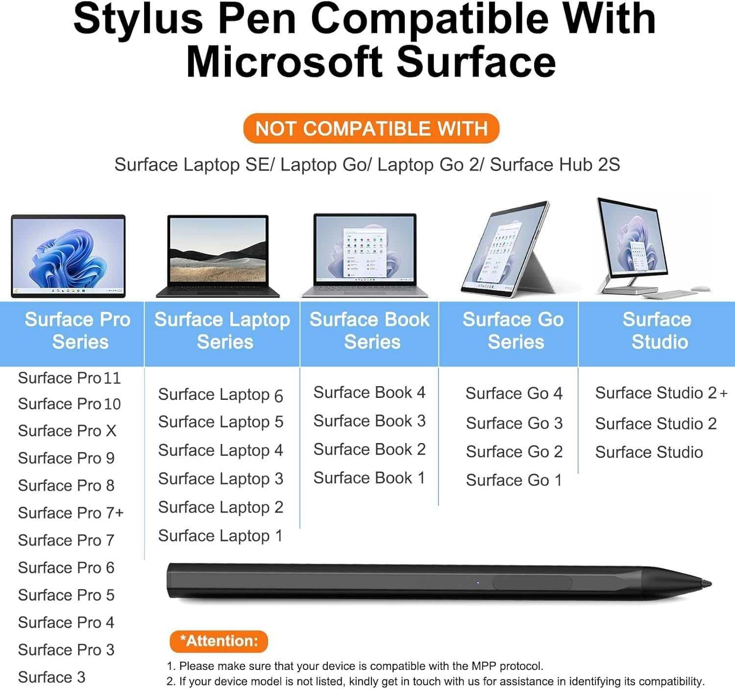 Стилус MAYDORHER за Microsoft Surface Pro 11/10/9/X/8/7/6/5/4/3, черен