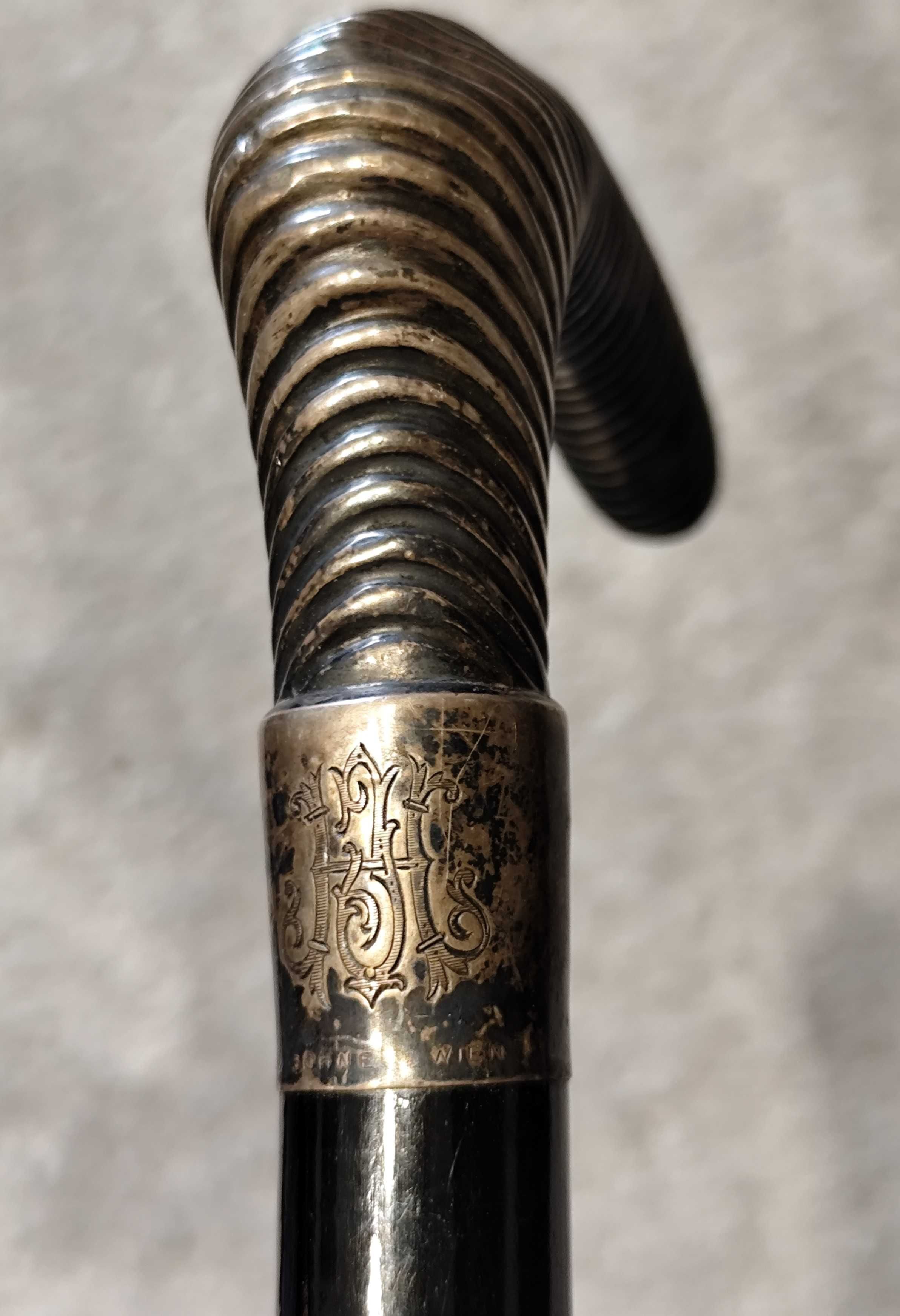 Baston de promenadă antic Art Deco, monogramă și marcaje