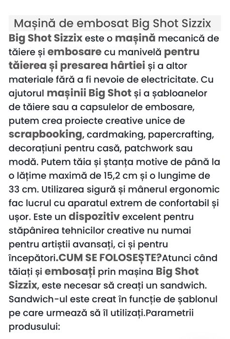 Masinarie big shot sizzx nou nout