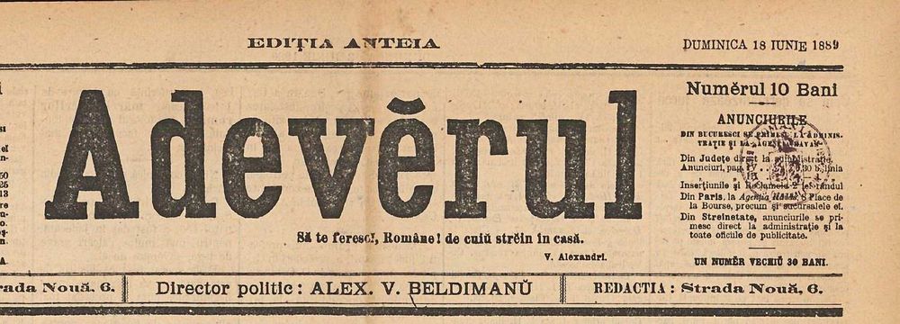 ADEVERUL, 1888 - 1913 , Album Omagial, Al. Beldiman , Princeps
