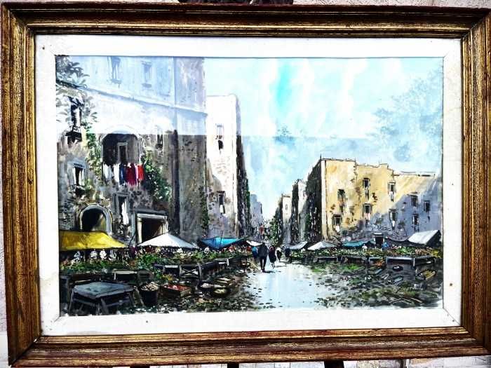 Spectaculoasa pictura in ulei pe panza-Peisaj citadin-semnat-Italia