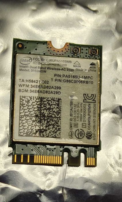 Placă WiFi Intel-3160NGW Dual Band, 1x1, 433 Mbps, Bluetooth 4.0