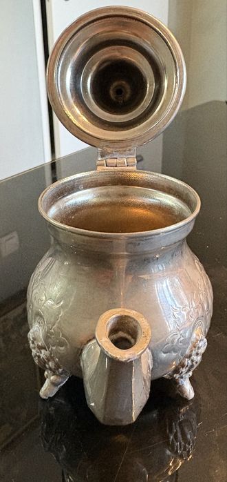 Винтидж ретро месингов марокански чайник с арабски мотиви посребрен