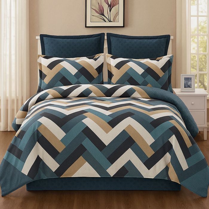 Lenjerie pat bumbac finet 6 piese -Casa Pucioasa -model geometric