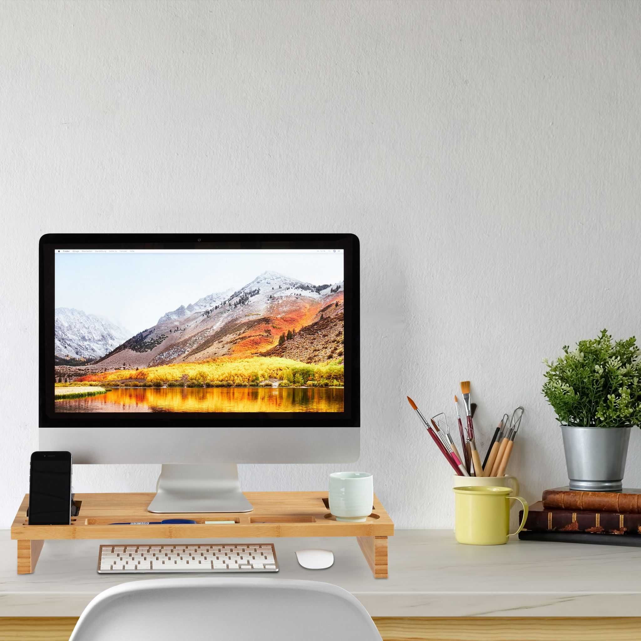 Suport de monitor din bambus cu spatiu de depozitare 9 x 60 x 30 cm
