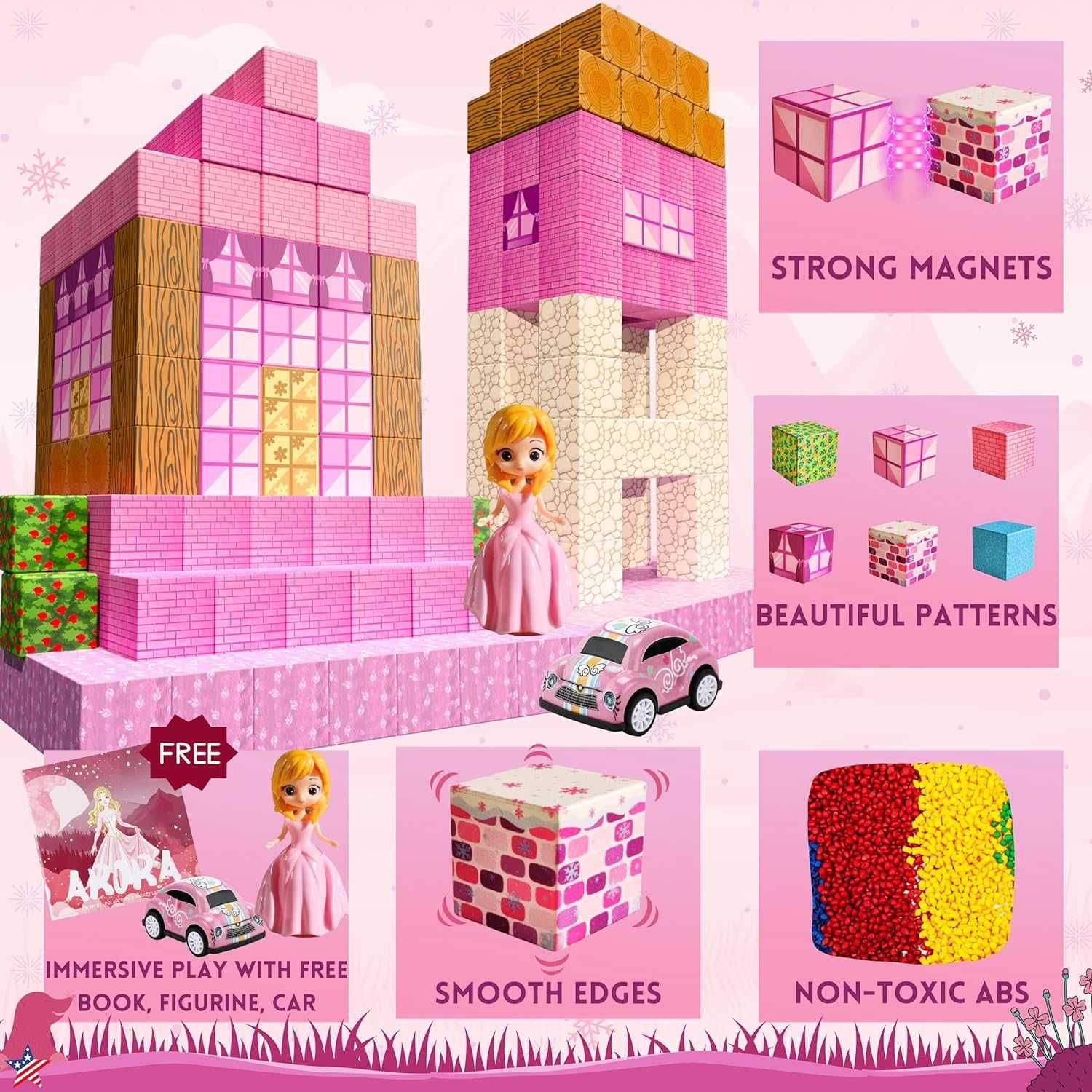 Магнитни блокове -розова страна на чудесата с блокове принцеса 112 бр.