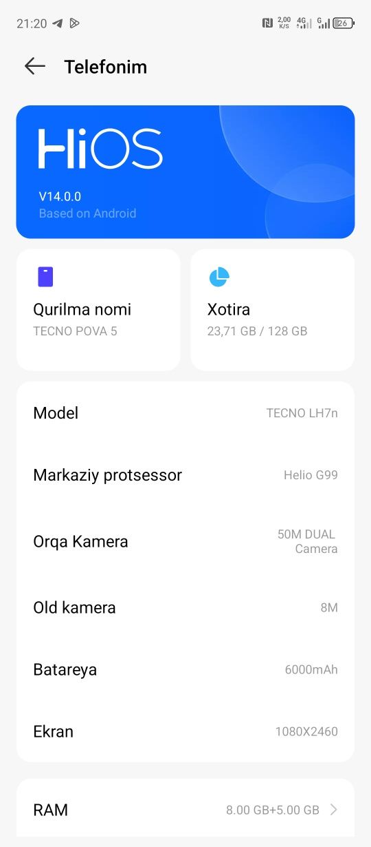Tecno pova 5 8 128 talik radnoy dak karopka sotiladi