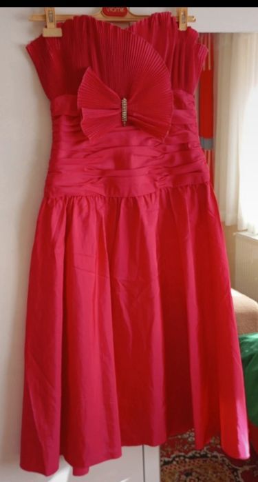 Rochie elegantă saten ciclamen mar M