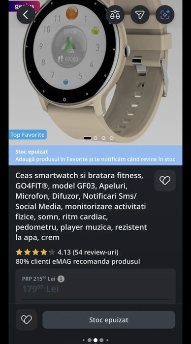 Ceas smartwatch si bratara fitness,
GO4FITR, model GF03, Apeluri,
Micr