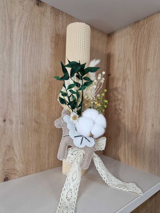 Lumanari ceara albine, parafina, ceara soia, flori uscate botez nunta