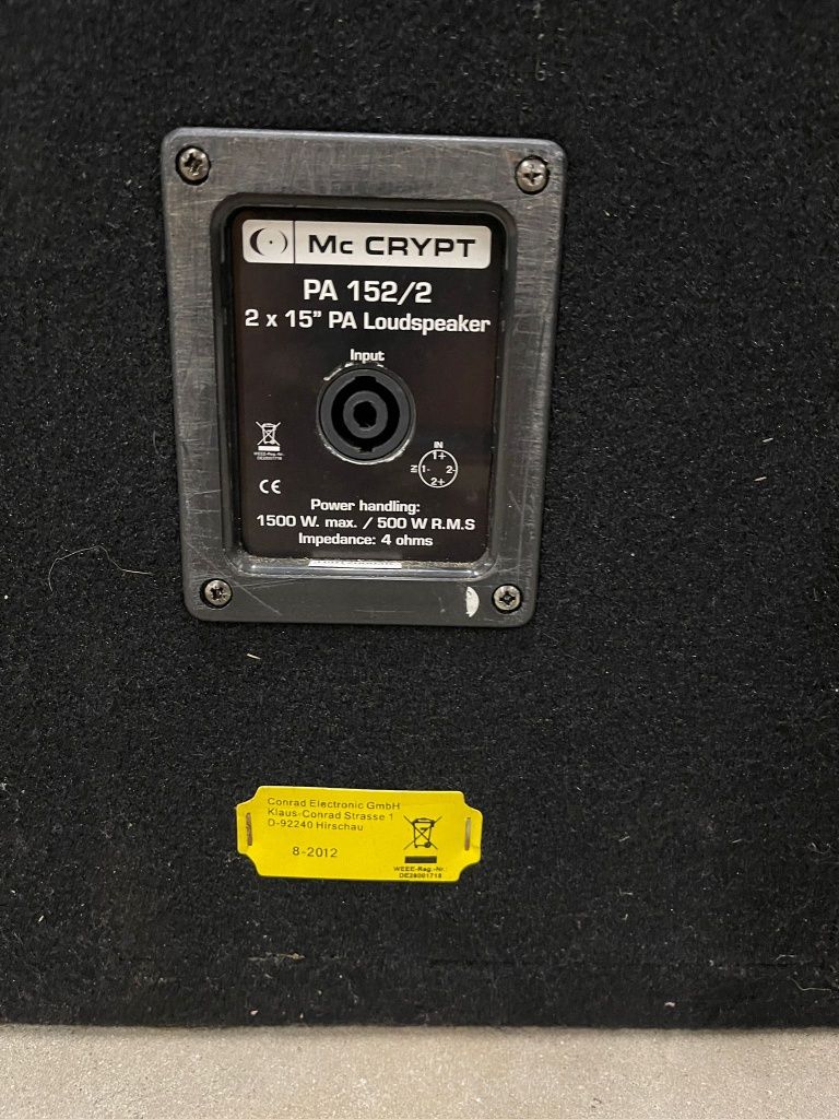Boxe profesionale McCrypt PA 152/2 – 2x15", 1500W max, 2 bucăți