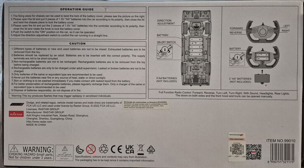 Masinuță cu telecomandă Rastar Dodge Charger RT 1:16 – Nouă, nefolosit