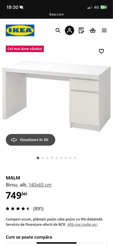 Birou Ikea alb in stare extrem de buna