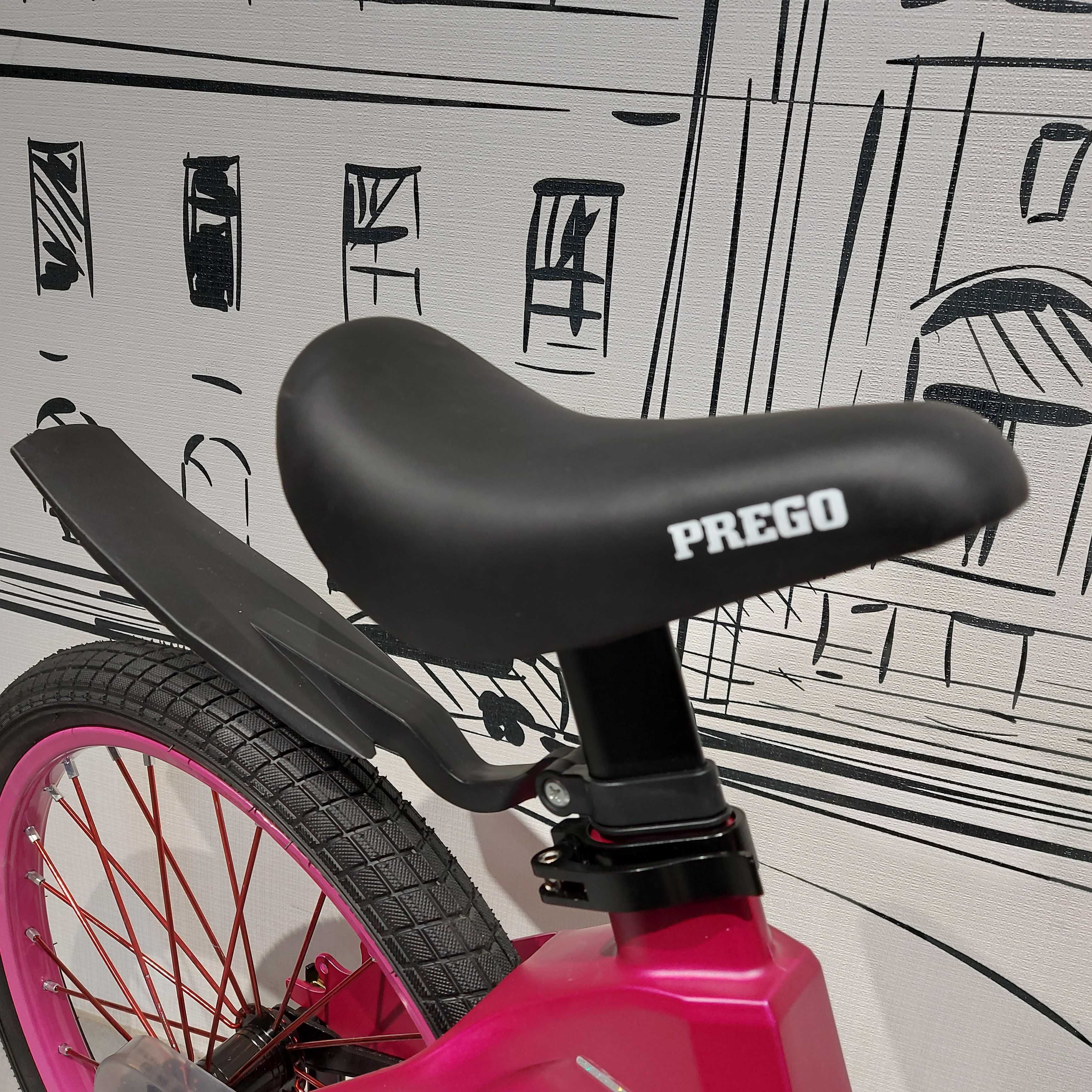 Розовый Детский велосипед "Prego". 20" колеса. С боковыми колесами.