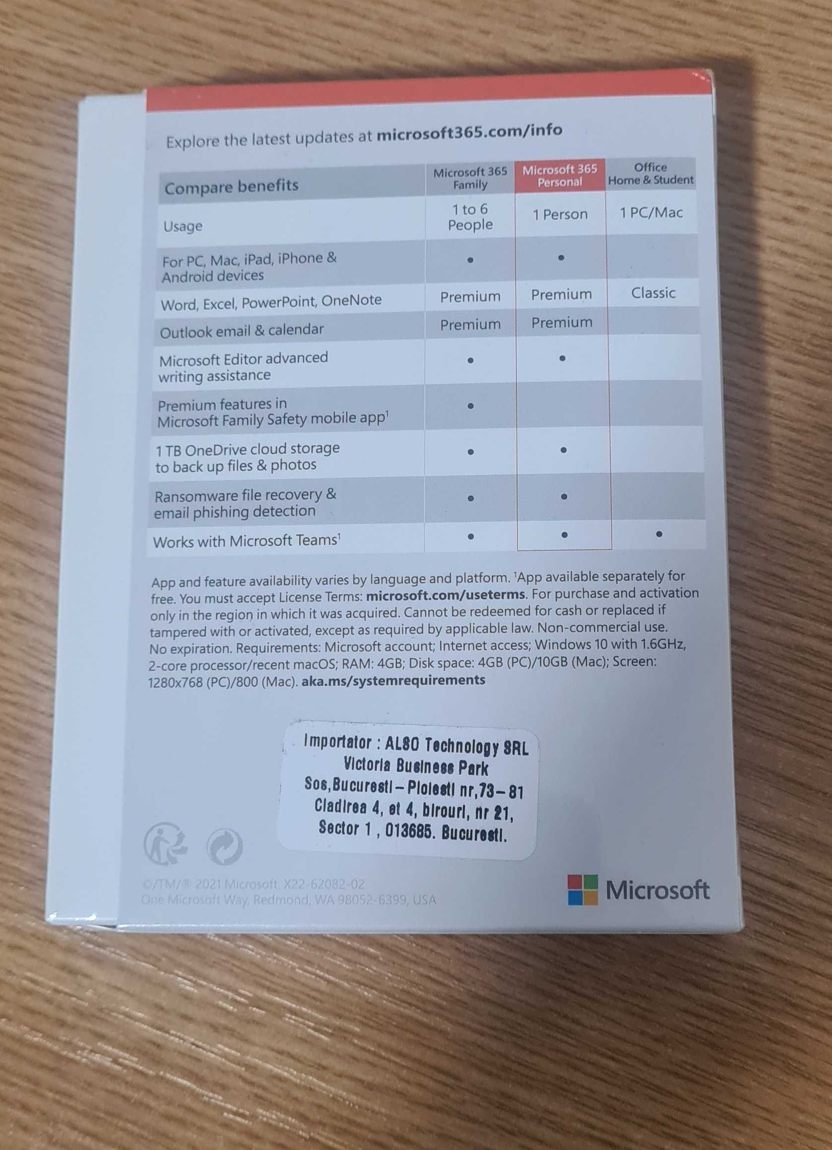 Microsoft 365 Personal 2021, Engleza, 1 an, 1 utilizator, 1 PC/ MAC