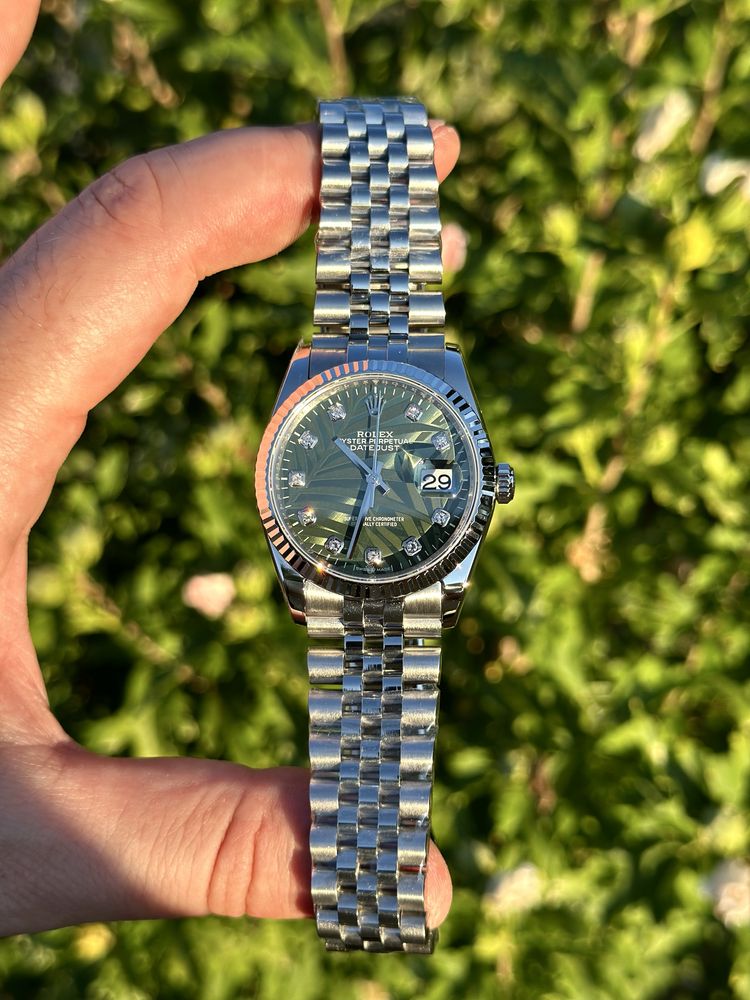 Rolex date-just green palm dial 36 mm