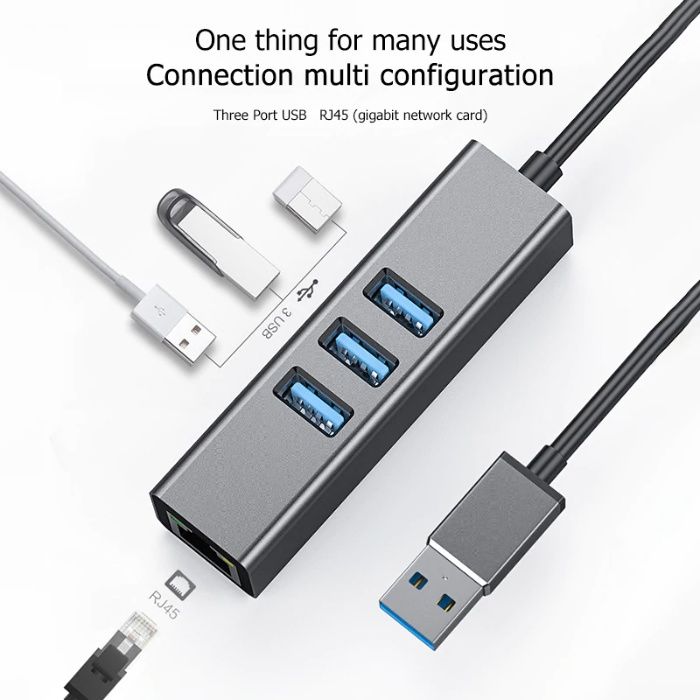 Convertor USB RJ45 LAN 1000M Hub 3 porturi USB3.0