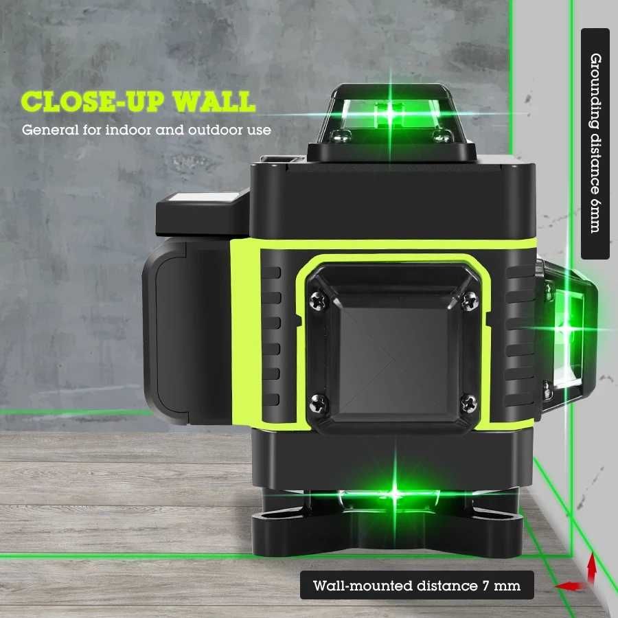 Set Nivela laser profesionala HILDA 4D 16 linii, laser verde 2 baterii