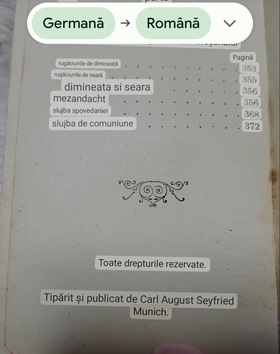 Carte veche de rugaciuni în limba germană