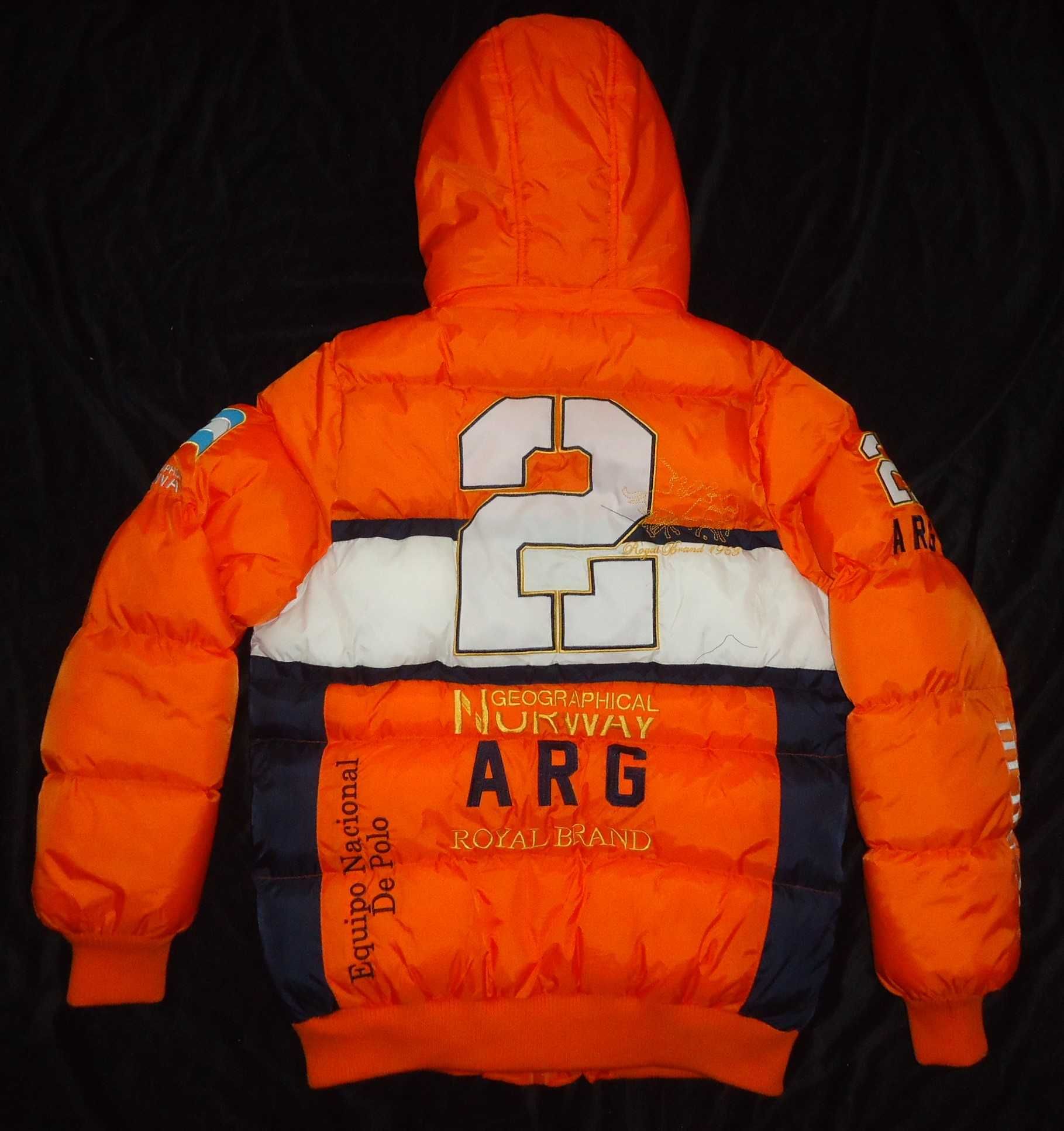 Geaca barbati pufoaica gluga orange alb Geographical Norway