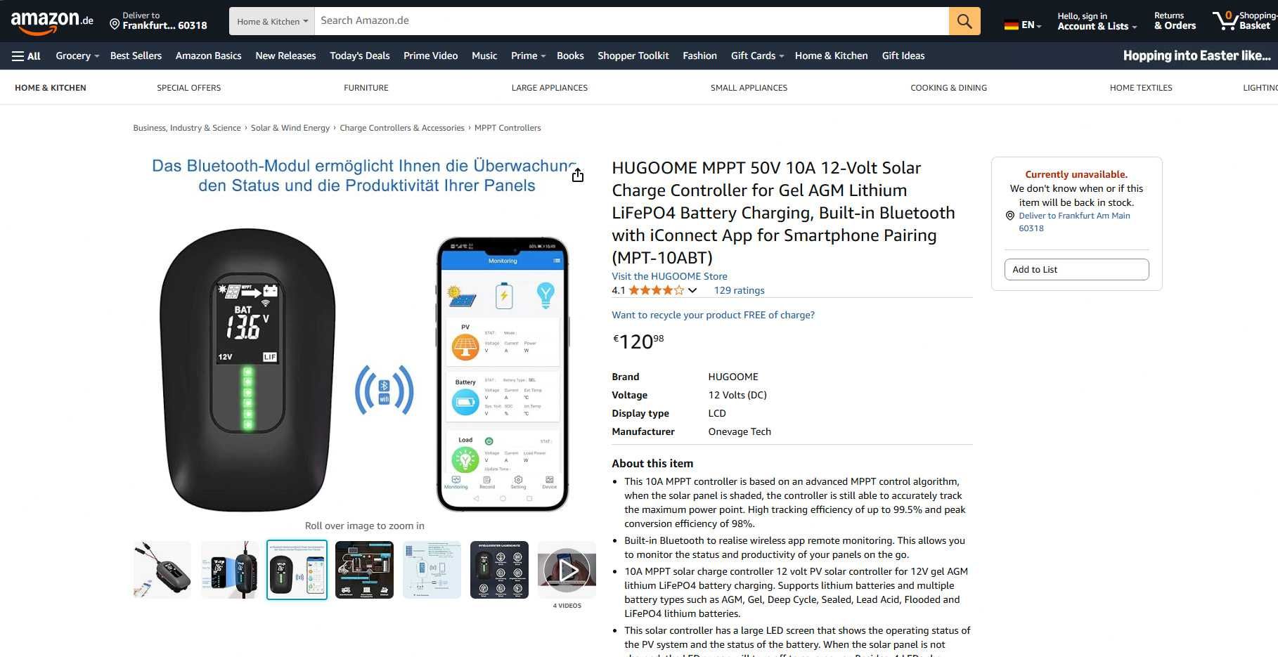 Controler incarcare solar WiFi+APP Rulota/RV/Camper,REDUS de la 600RON