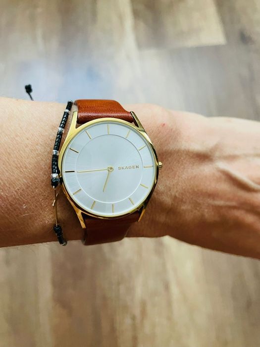 Ceas Skagen, dama, auriu, cu curea din piele originala