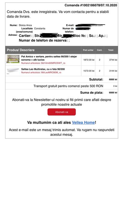 Pat pentru 1 persoana cu saltea si 2 sertare