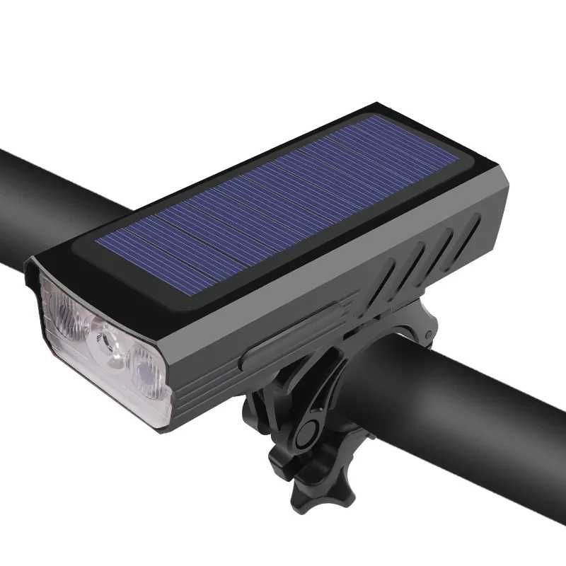 Соларен фар за велосипед с 3*T6 диода, сирена 120dB, 3000Lm