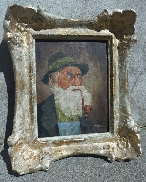 Pictura in ulei "Bătrânel cu pipa"
