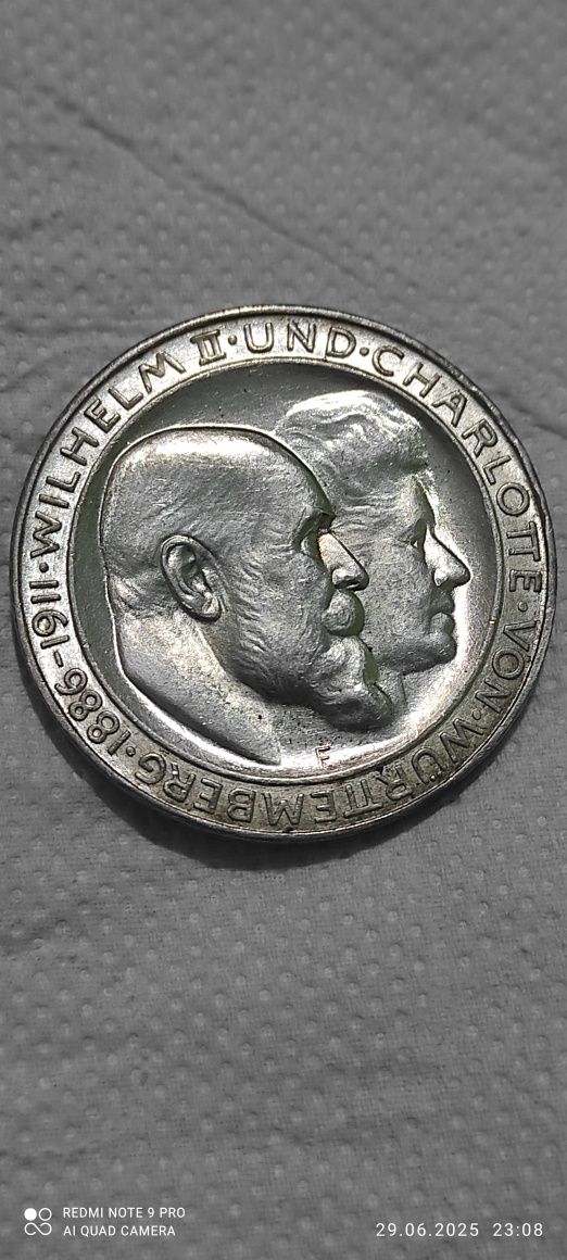 3 марки 1911 Вюртемберг (Германска империя)