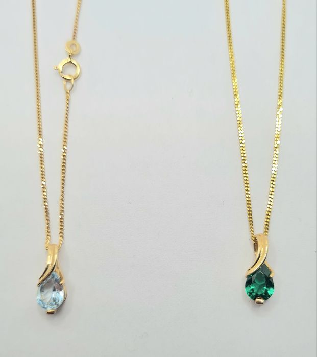 Coliere din aur galben de 9k cu Aquamarin si smarald