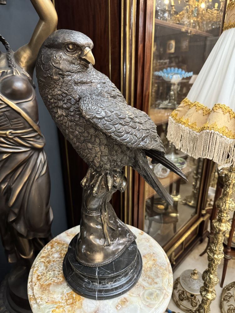 Statueta bronz masiv- marmura -59cm/h