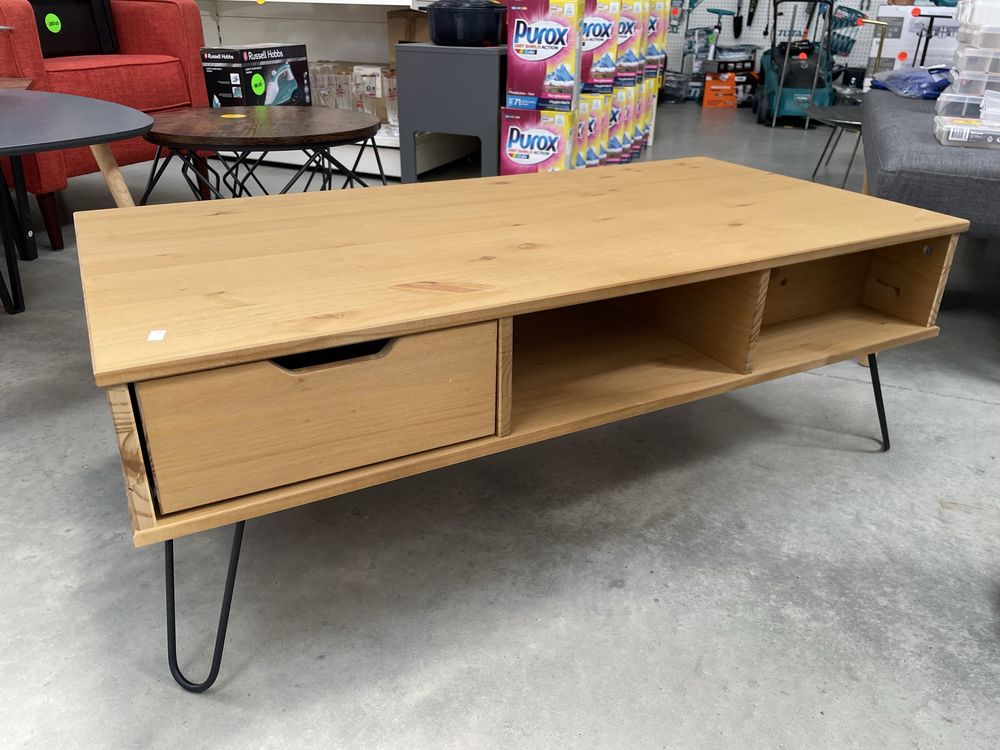 Masă cafea lemn masiv și picioare din fier  110cm x 55cm x 38cm