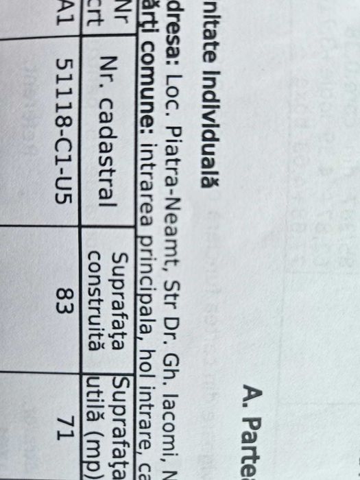 Apartament open space lângă Spitalul Județean Neamț și Școala nr.2.