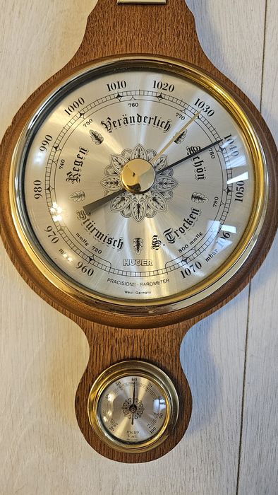 Termometru barometru higrometru vintage lemn masiv