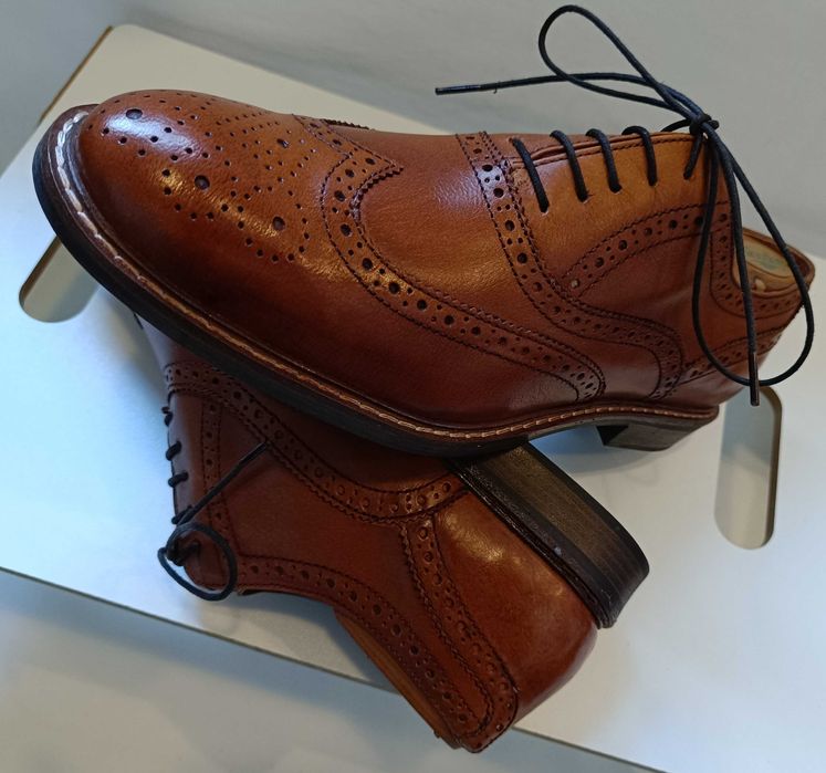 Pantofi oxford 45.5 46 brogue premium Thomas Crick NOI piele naturala