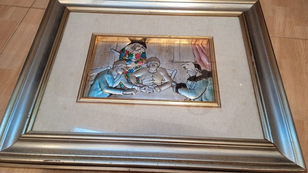 Tablou Poker argint 800, jucatori carti, stantat, ideal cazinou/bar