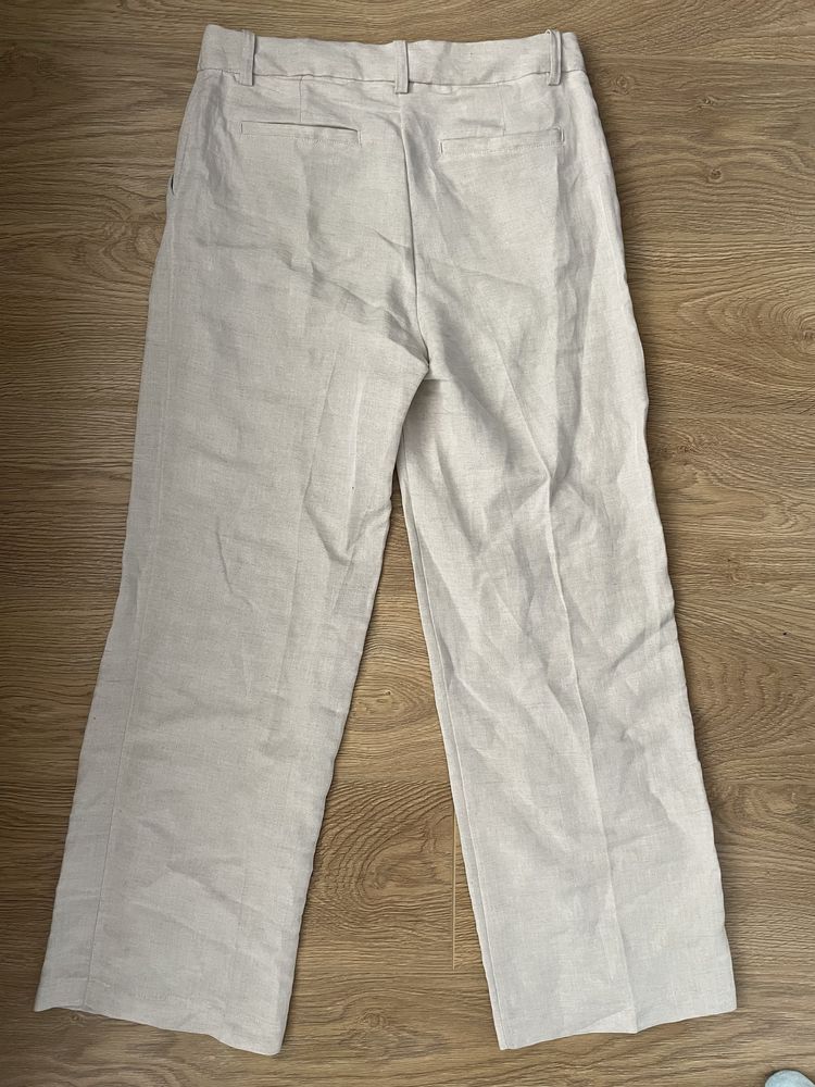 Pantaloni bej din in si vascoza Marime 40