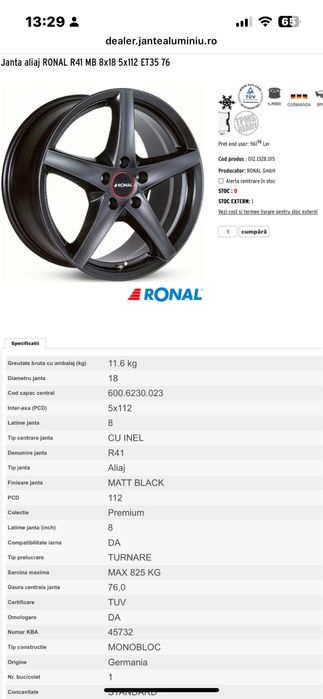 Jante aliaj  R18, RONAL-Germany, VW, Audi,Skoda , BMW