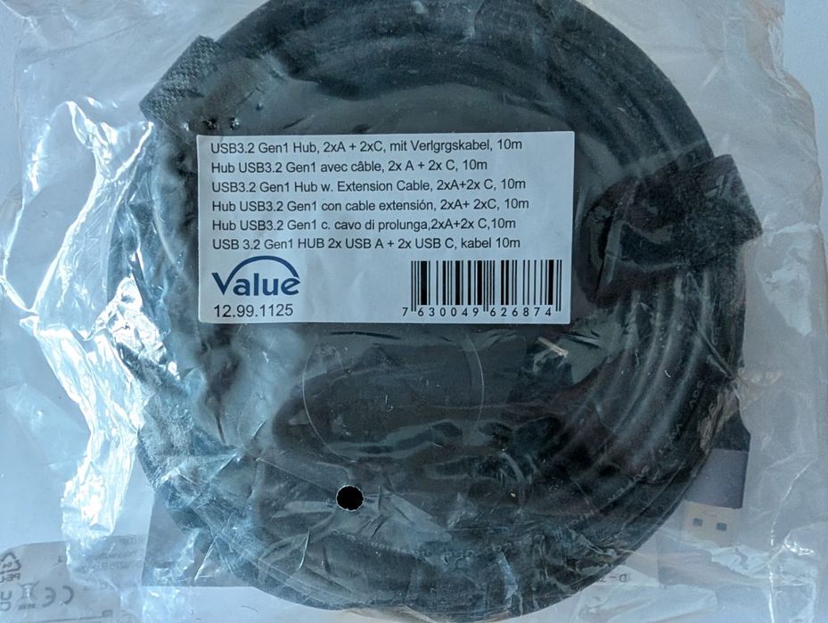 HUB USB 3.2 Gen1-A la 2 x USB-A + 2 x USB type C + cablu 10m - nou