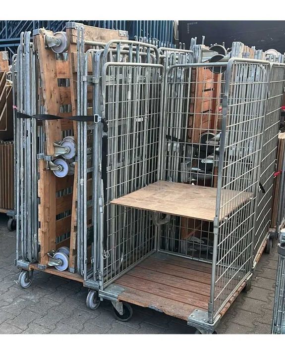 Cărucior marfă cu 3 polițe – rolling cage depozit, oțel galvanizat