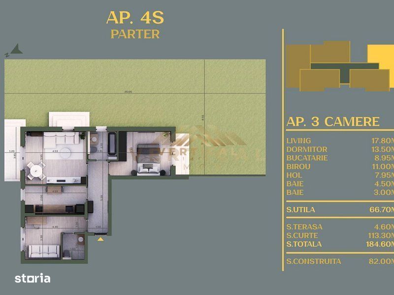 Apartamente 3 Camere cu gradina113mp, Berceni - Vidra