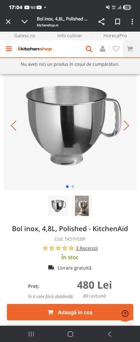 Doua boluri de inox 4.8l pt mixer KitchenAid