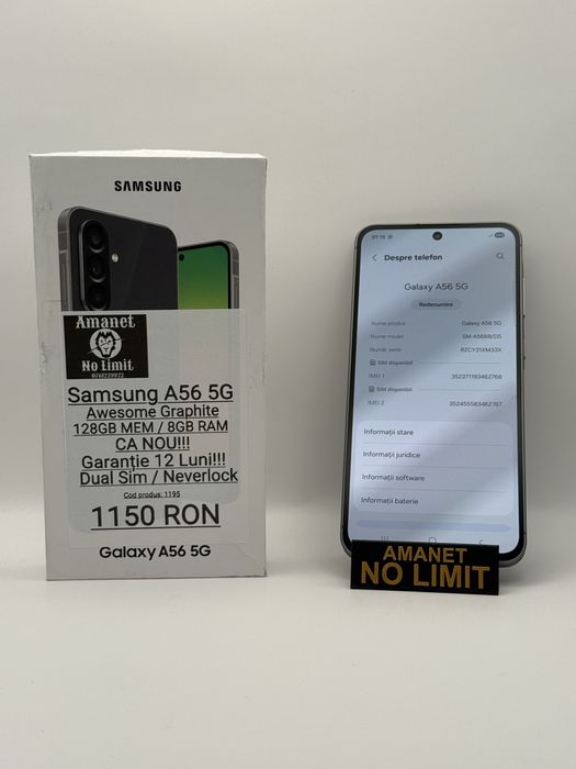 Samsung A56 5G 128GB / 8GB Garantie 12 Luni , AMANET NO LIMIT.