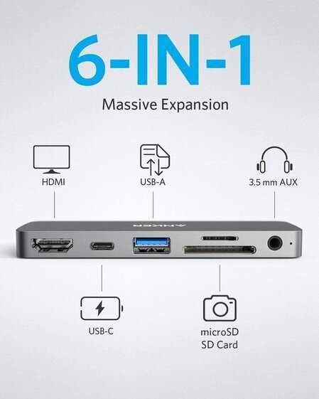 Ipad/MacBook Anker PowerExpand Direct 6-in-1 USB-C PD Media Hub 4K60Hz