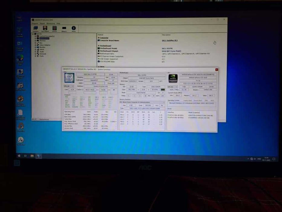 Desktop PC, i7-4770S, 32 GB DDR3-1600, Placa Video 4 GB GDDR6, Monitor