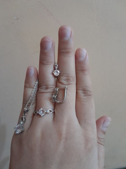 Kumush 925 probali komplekt uzuk 18 razmer zirak kulon zanjir