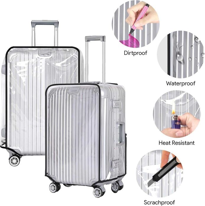 Husa protectie transparenta pentru valiza PVC fixare Velcro 67x47x33cm